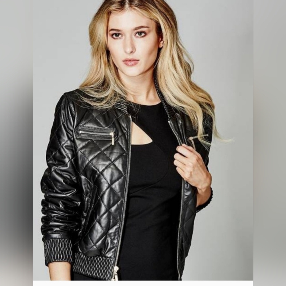Marciano quilted lambskin leather bomber jacket